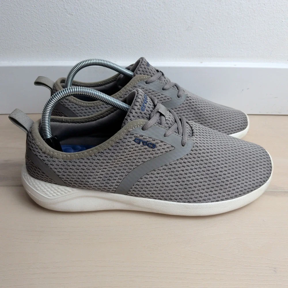 Crocs LiteRide Mesh Lace Up Shoes Mens 11 Grey White Comfort Sneakers 205678